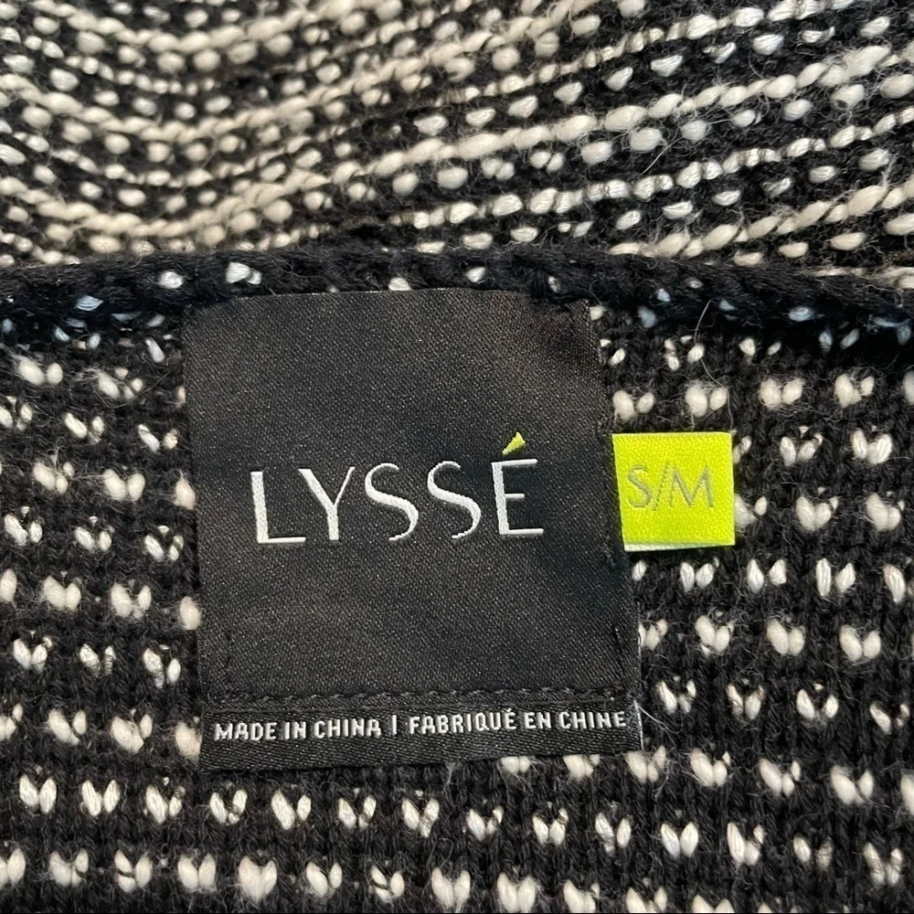 Lysse Fringe Long Cardigan Black & White Sweater Duster Vest with Pockets-S/M